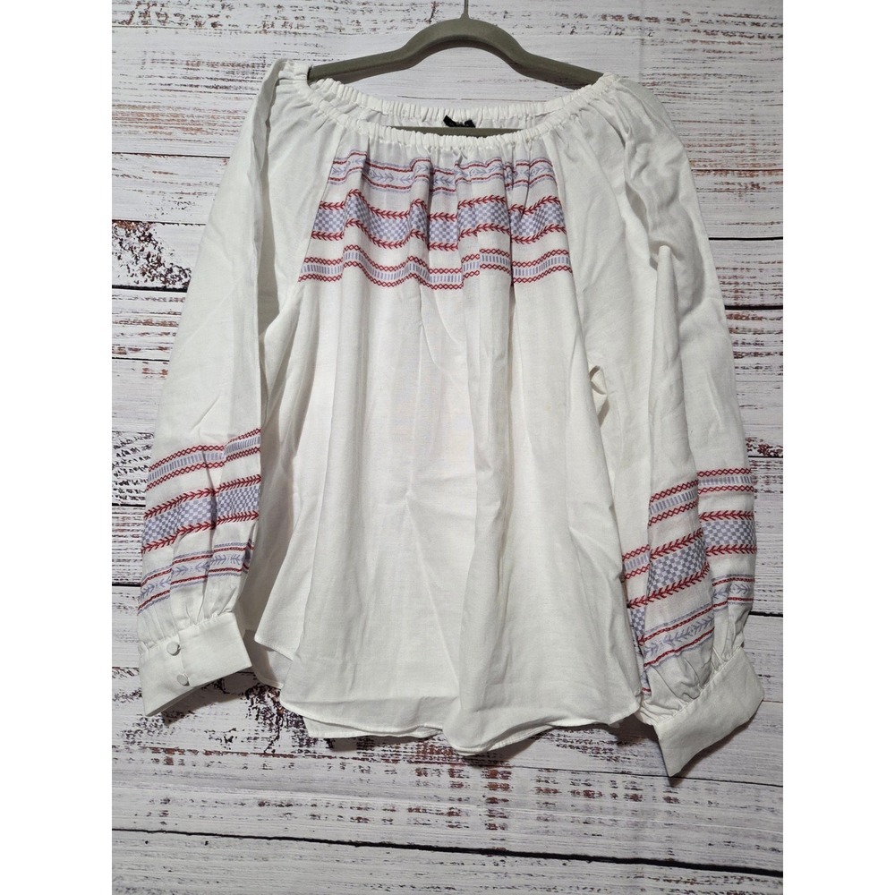Ann Taylor White Cotton Embroidered Peasant Blouse Off Shoulder Top Large